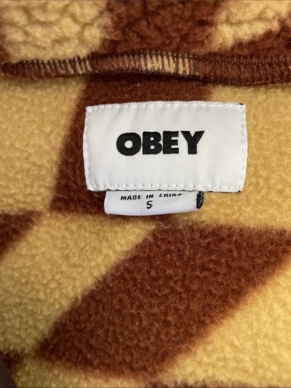 Urban Outfitters- Obey- Brown & Cream wavy Checkerboard Sherpa Pullover- women S - Picture 6 of 6